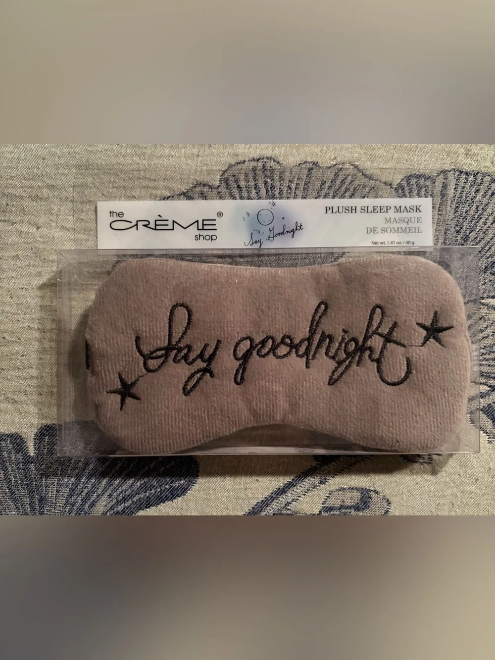 The Crème Shop Say Goodnight Plush Sleep Mask Gray New in Package